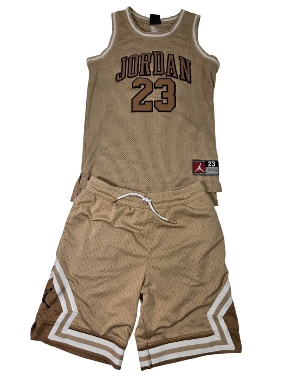 Nike Jumpman Michael Jordan Basketball Jersey Set Shorts Youth Small SEWN Tan - Picture 1 of 6